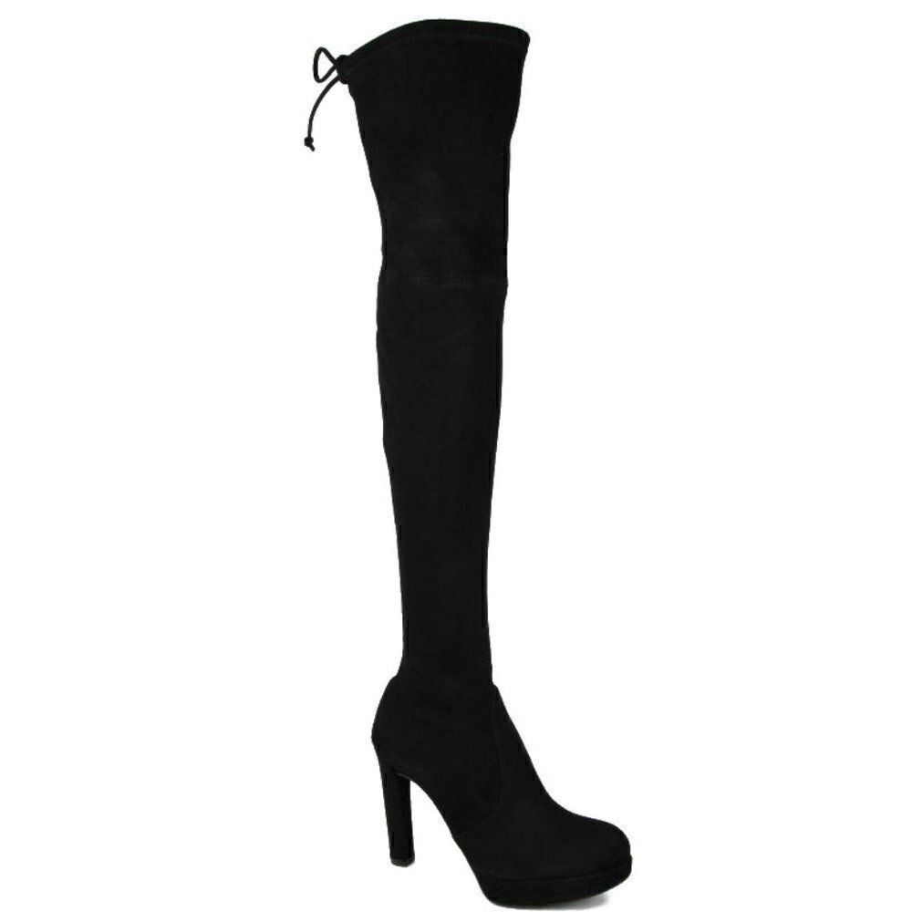 $865 Stuart Weitzman Plathighland Black Suede Over-the-knee Platform Boot - Picture 2 of 9
